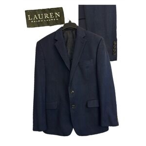 Lauren Ralph Lauren Mens 42R Navy Plaid Wool Blend Sport Coat Blazer Black Label